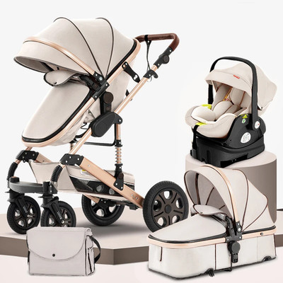 3 in 1 Baby Travel System Stroller w/ Car Seat ISOFIX Base Reversible 55lbs