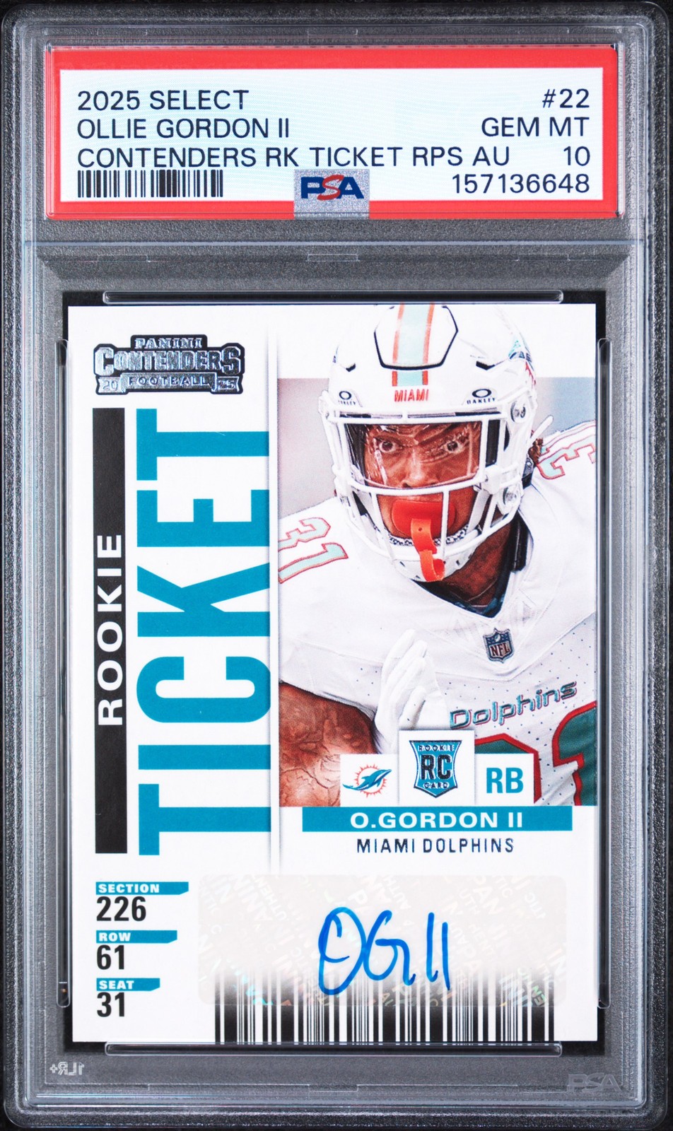 Ollie Gordon Panini Select Contenders Rookie Ticket Rps Autographs #22 Base