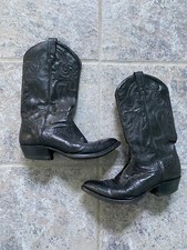 Vintage Tony Lama Black Lizard Cowboy Boots Men's Size 8 Leather Made In USA