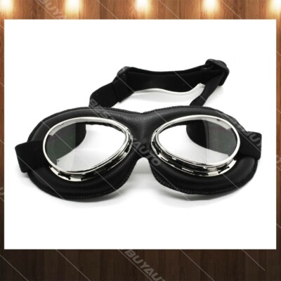 Motorcycle Bike Cruiser Scooter Vintage Pilot Goggles Clear Lens Chrome Frame
