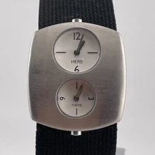 Oui Art Watch Here There Dual Dial 36mm Case Nylon Adjustable Band Quartz Analog