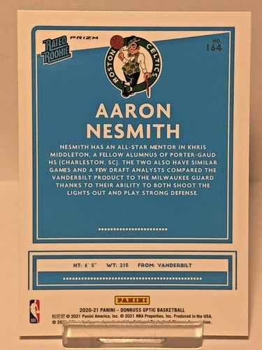 2020-21 Donruss Optic Aaron Nesmith #164 Rated Rookie Purple Pulsar Prizm SP - Picture 2 of 2