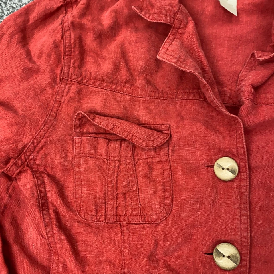 J. Jill Womens Jacket Small Red Button Up Pockets Linen Lightweight - Image 4 of 4