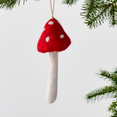 Pottery Barn Handcrafted Red FELT MUSHROOM ORNAMENT Christmas Tree Gnome Forest