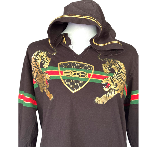 Bucheli Italy Men's Long Sleeve Black Hoodie long sleeve T-shirt Gold Logo Sz M - Picture 5 of 9
