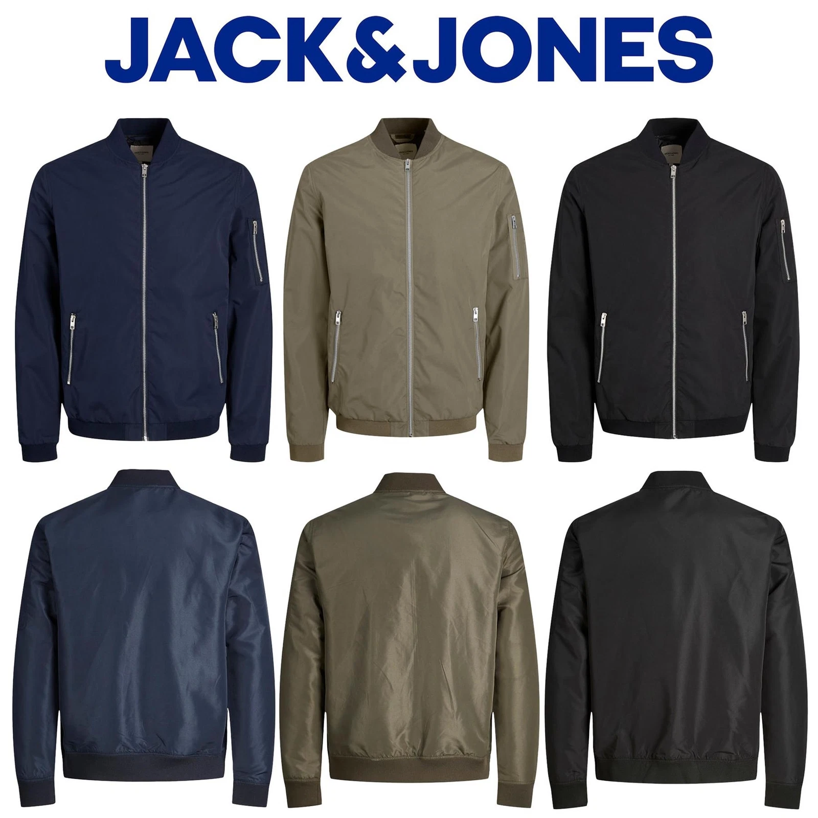 Jack & Jones Mens Bomber Jacket Ribbed Cuffs Long Sleeves Baseball Neck Jacket