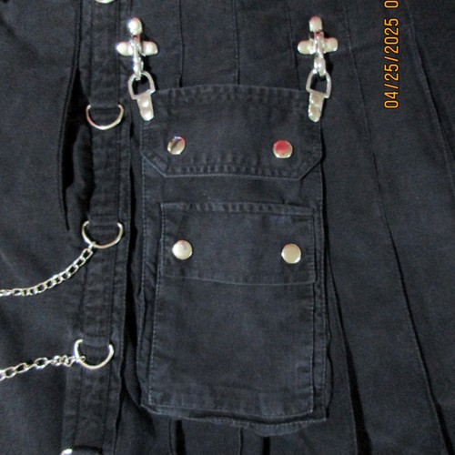 Gonna kilt uomo tasche cargo anelli a D catene nero cotone punk gotico 42" vita - Foto 2 di 23