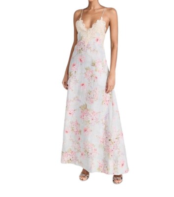 Zimmermann Halliday A Line Maxi Dress |Pastel Floral, Linen, Lace