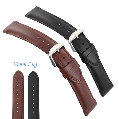 20mm Milano Smooth Oilskin Chrono Stitched/Padded Men's Watch Band, Size  Regular
