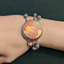 Multi Strand Chain Link Bracelet Floral Polymer Clay Cottagecore Boho Silvertone