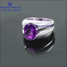 Natural Amethyst Gemstone with 925 sterling silver Ring  For men's #233