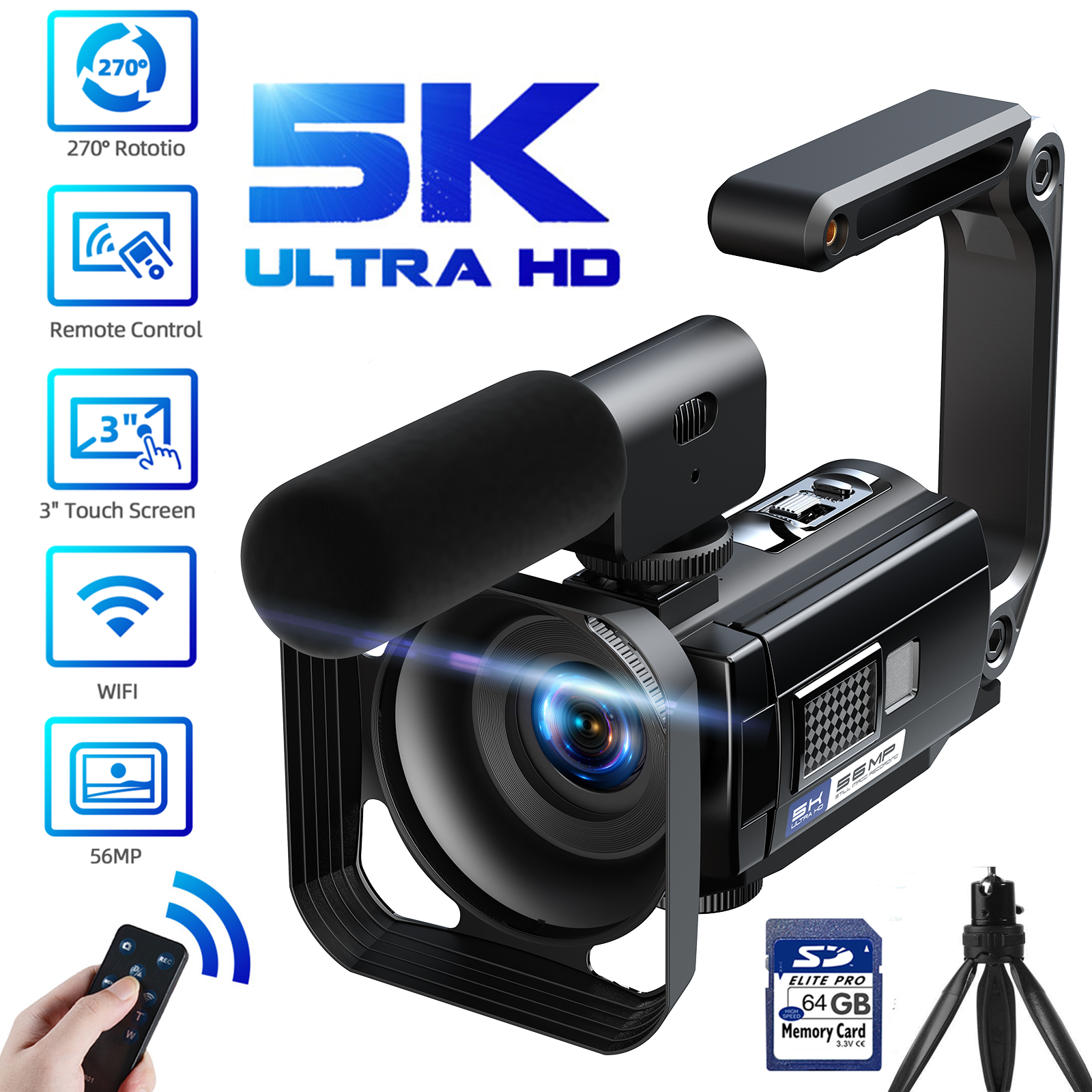 Camcorder 5K UHD Video Camera 56MP Handheld DV Digital Camera for Youtube &64GB-image