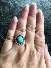 Artisan Southwest Blue Turquoise Cute Flower Design Ring Size 7