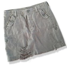 American Eagle Olive Cargo Mini Skirt 6 Button Fly Distressed