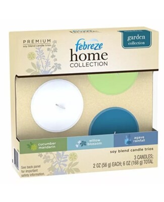 Frebreze Home collection cucumber Mandarin, willow blossom, agave rainfall, soy Blend candle trios - 3 ct (037000804567)