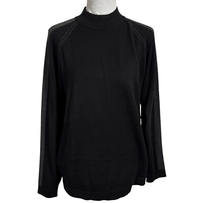 Lenor Romano High Neck Pullover Sweater Shirt Size M Black Gray Lightweight Y2K
