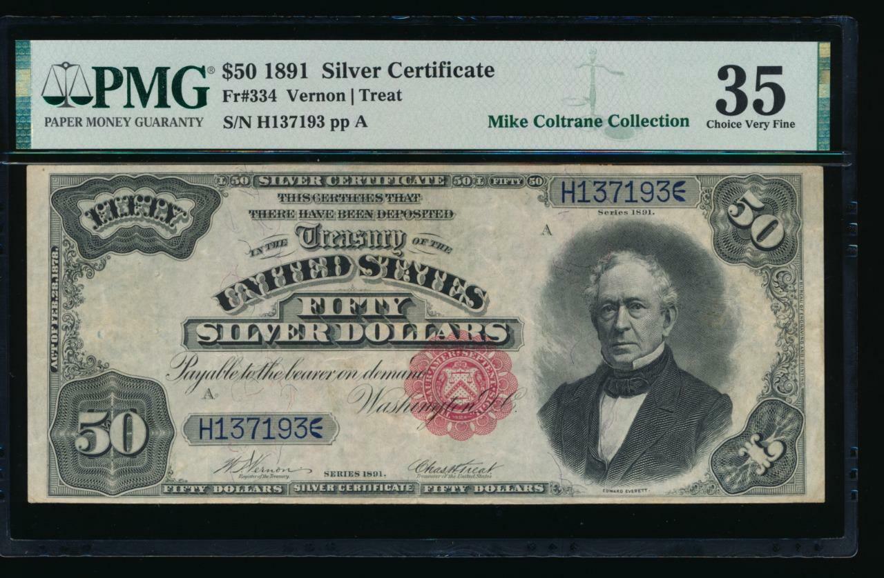 Same day shipping AC Fr 334 1891 $50 Silver Fr# Mesa Mall tough Certificate comment 35 PMG