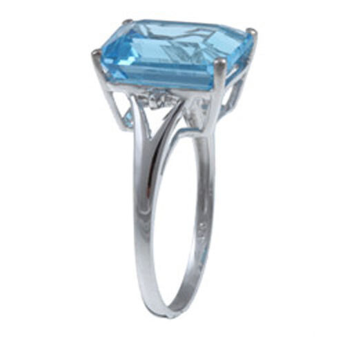 Anello in oro bianco 10 kt con topazio blu taglio smeraldo e diamanti - Foto 2 di 4