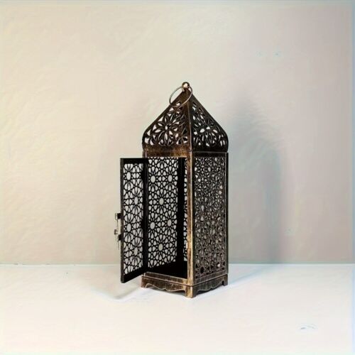 Vintage Moroccan Candle Holder Metal Wind Lamp Candlestick Tabletop - Picture 8 of 10