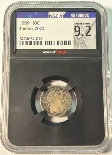 1909 Barber Dime 10C VaultBox Funbox 2024 NGCx 9.2 - NGC MS62
