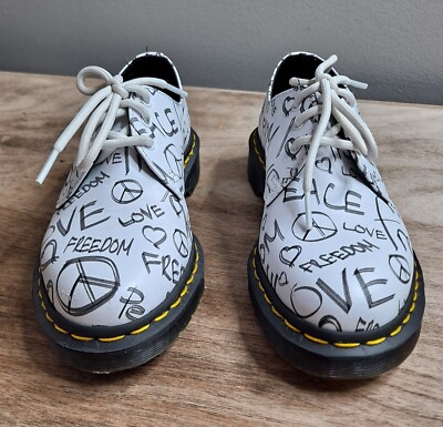 Dr Martens 1461 Script 3-Hole White Derby Womens 6 Mens 5 Peace