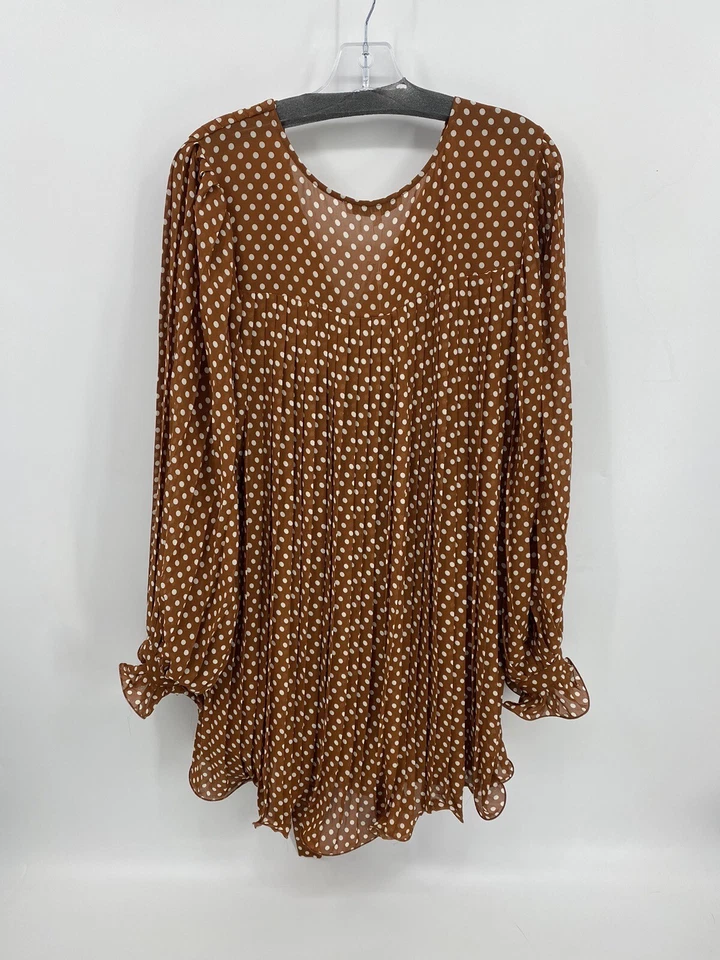 Nuevo con etiquetas Mameluco Plisado Rosa Sin Final - Marrón y Blanco Lunares Gasa, Talla M Foto 2 de 4