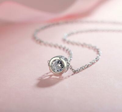 Tiny Dot Silver SP Ct Cubic Zirconia Round Pendant Necklace