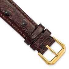 18mm 7.5" Brown Ostrich-Style Grain Leather Gold-tone Buckle Watch Band