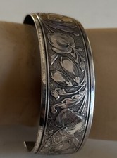 Nice Vintage Danecraft Art Nouveau Hibiscus Cuff Sterling Silver Bracelet 6.75