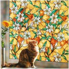 Coavas Stained Glass Window Film：Static Cling Window Privacy Film Decorat