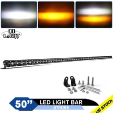 50" Strobe LED Light Bar Amber & White Flood Combo Truck SUV ATV Offroad Driving
