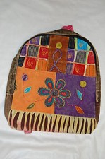 PATCHWORK Hobo BACKPACK Embroidered FLOWERS Girls PINK BACK yellow purple
