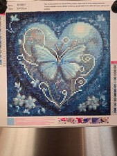 Completed Diamond Art 30x30cm Butterfly Inside Blue Heart with Flowers