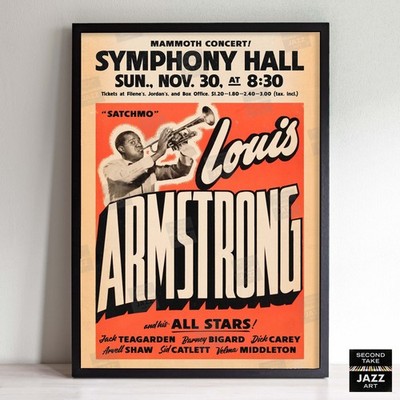 Louis Armstrong Satchmo Vintage 1930s Jazz Concert Poster Reprint Wall Art