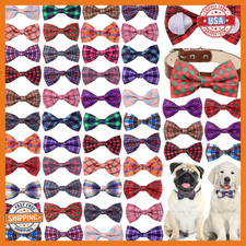 Reginary 50PCS Plaid Dog Bow Ties Pet Collar Attachment Puppy Grooming Bands