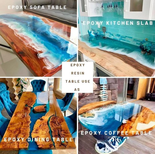 76" x 31" Blue Epoxy River Table Top (Ready to Ship) Wood Resin Dining Tabletop - Picture 5 of 7
