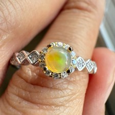 925 Sterling Silver Ring 5mm Round Natural Opal Gemstone Zircon Women Bridal
