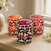 Windlicht Teelichthalter Mosaik Aus Glas Rot 10Cm- 3Er Set- 1020718G