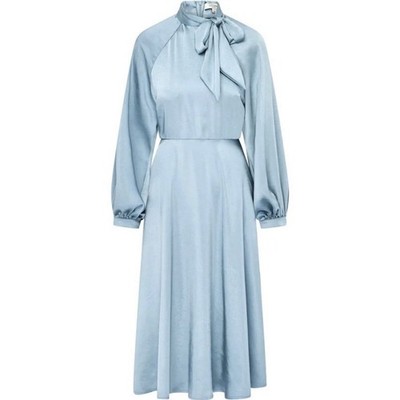 NWT Loom London Iris Bow Satin Midi Dress Morocco Blue Size 10 Women $390