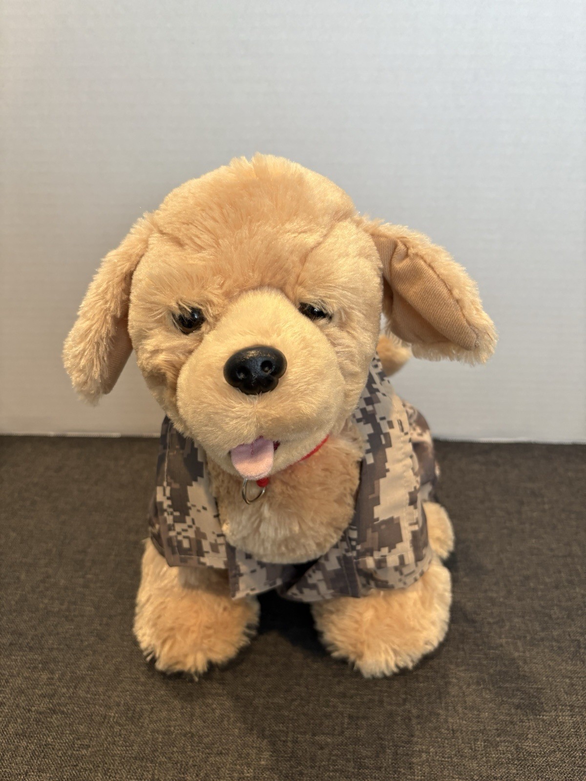 Build A Bear Golden Retriever Dog in Army Outfit with Collar and Tag