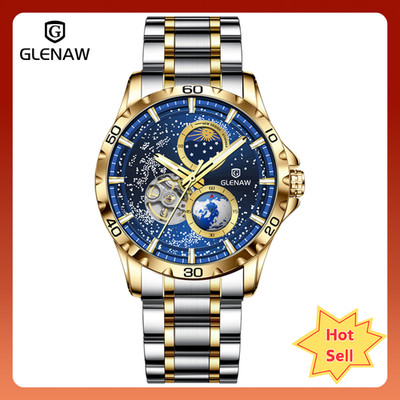 GLENAW Sun-Moon-Stars Series Men's Automatic Stainless Steel Mechanical Watch
