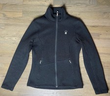 Spyder Core Sweater Black Full Zip Ribbed Women  s Sz M Fleece Lined Embroidered