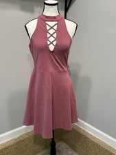 Express Women's Size Medium Lace-up Mock neck Fit and Flare Dress