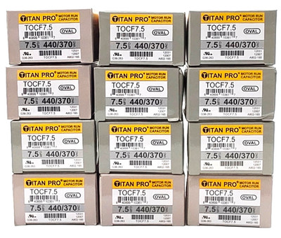 Lot of 12 Titan Pro TOCF7.5 Oval Motor Run Capacitors 7.5MFD 440/370 VAC