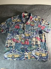 Vintage Paradise Found Hawaiian Shirt Men Route 66 Corvette Cars Chevrolet 2XL