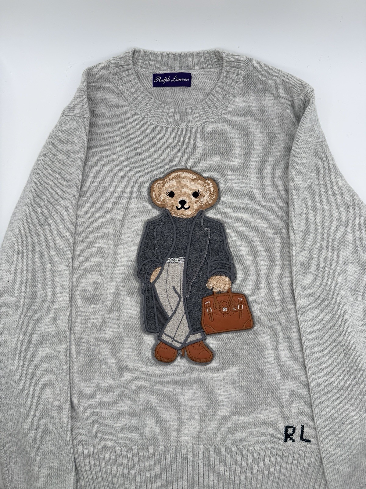 Ralph Lauren Purple Label Wool Polo Bear Sweater Women’s Size Medium Gray