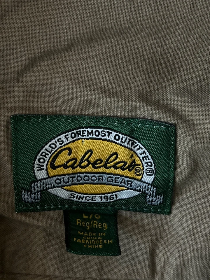 Cabelas Hunting Shirt Mens L Tan Camo Embroidered Patch Logo Camouflage Western - Image 3 of 4