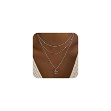 Boho Layered Star Choker Necklace Silver Star Pendant Necklaces Layering Sate...