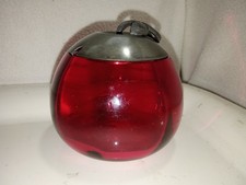Vintage Decorative Jam/Preserve Pot. Red Glass Bowl with Puter Lid