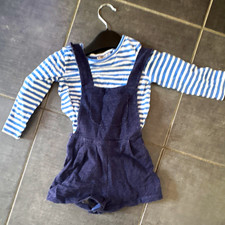 NEXT 2pc Baby Outfit Set Blue/White Striped Long Sleeve Top & Dungarees 12-18M
